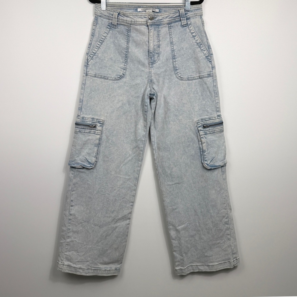 Celebrity Pink Cargo Jeans Junior 11/30 Good Light Acid Wash Wide Leg Y2K